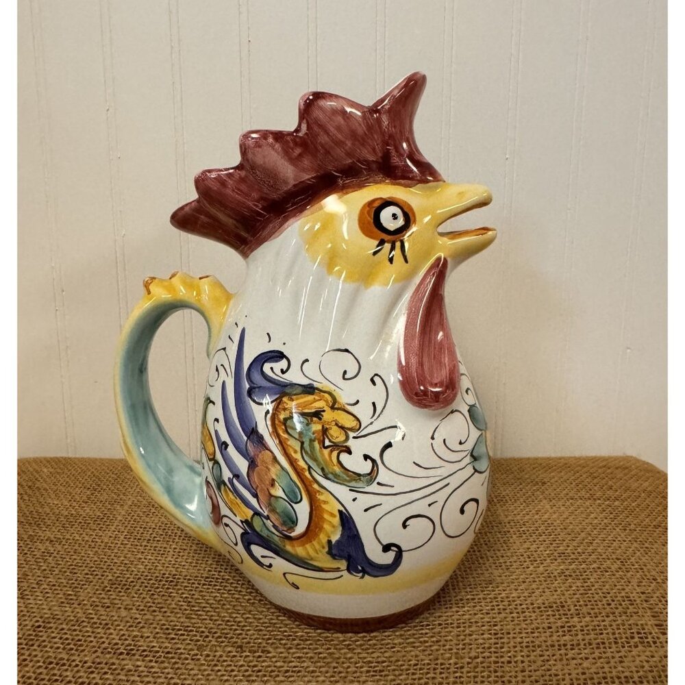 Hand-Painted Rooster Pitcher - Whimsical Ceramic Jug For Your Farmhouse Decor